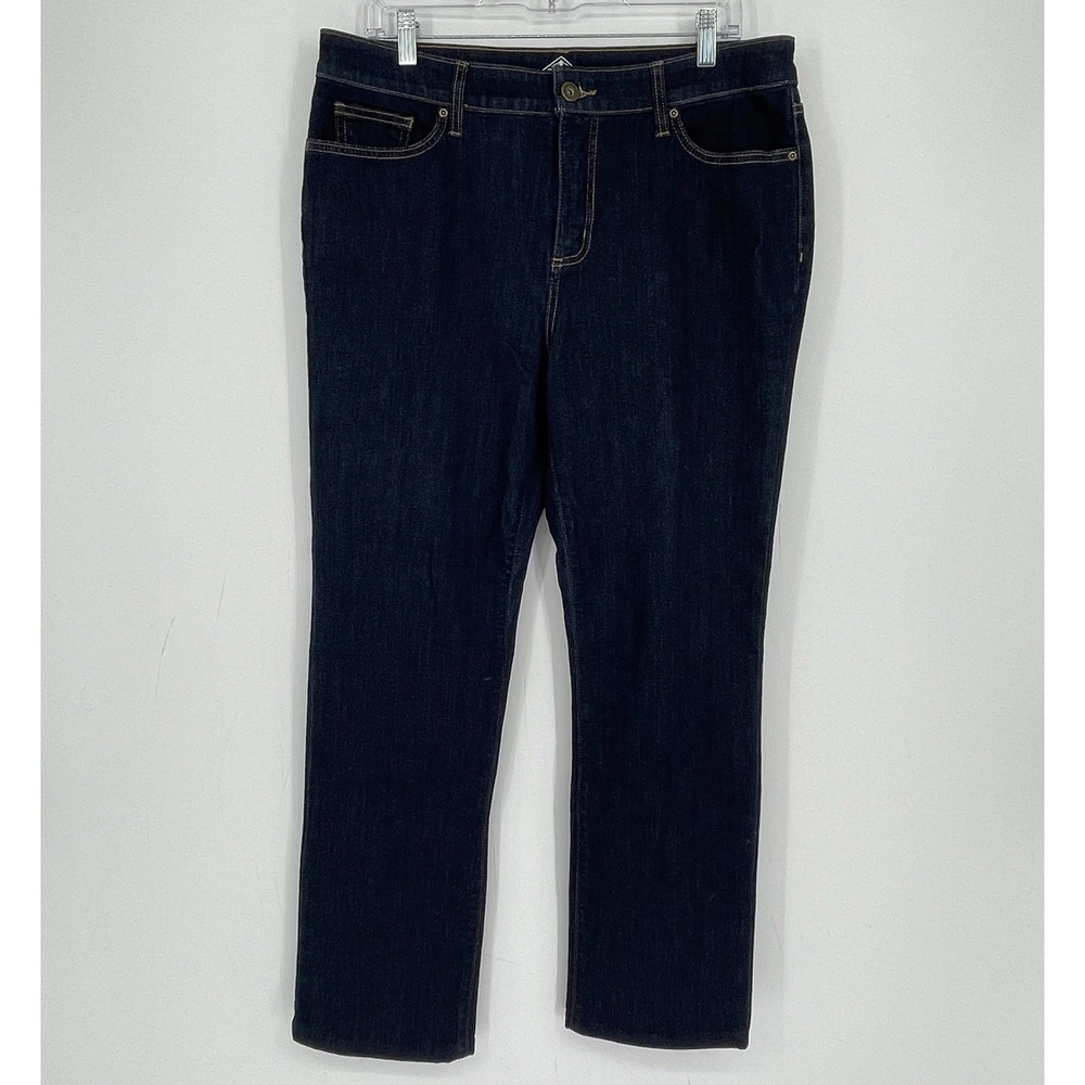 St John's Bay Women's Blue Dark Wash Stretch Straight Leg Denim Jeans Size 14